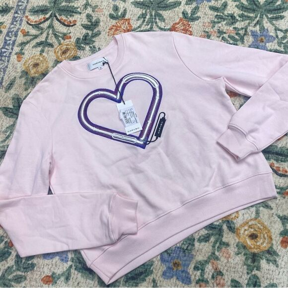 Carven Embroidered Heart Sweatshirt Sweater Pullover NWT XS Light Pink - Picture 1 of 8